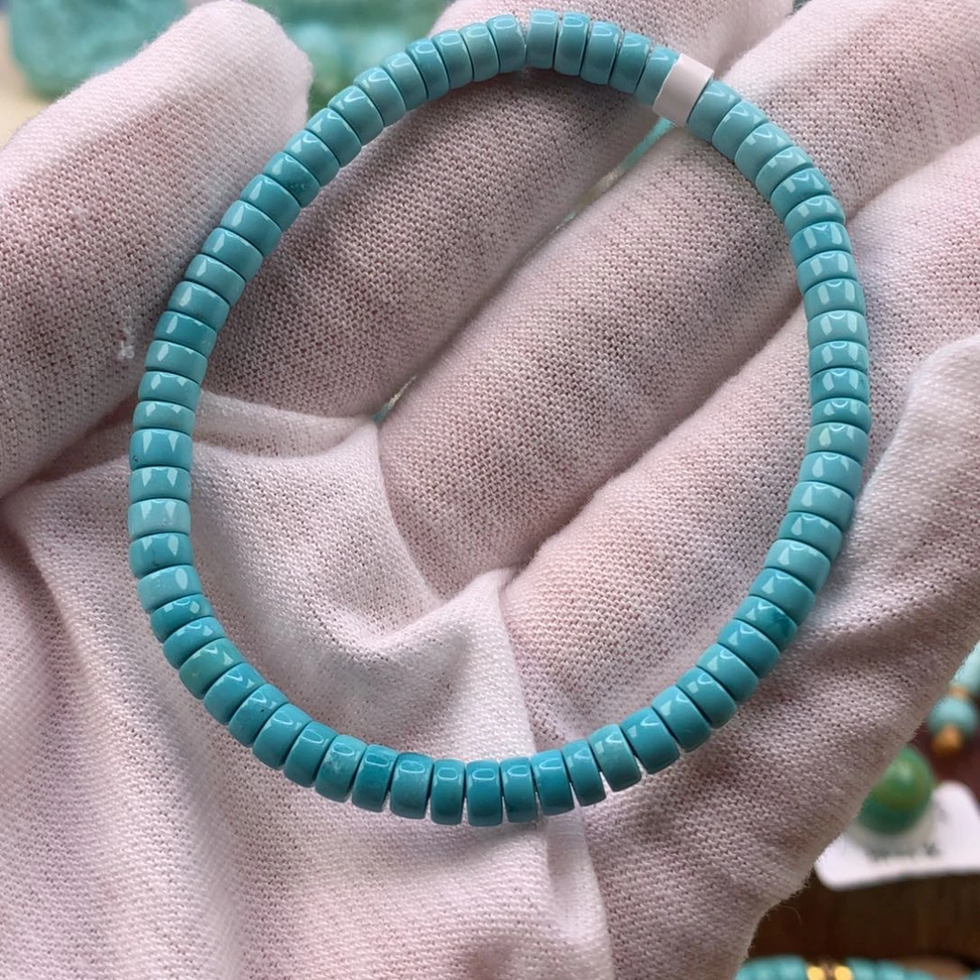 绿松石未镶嵌珠宝奇石高瓷蓝精工直切手串4.5mm