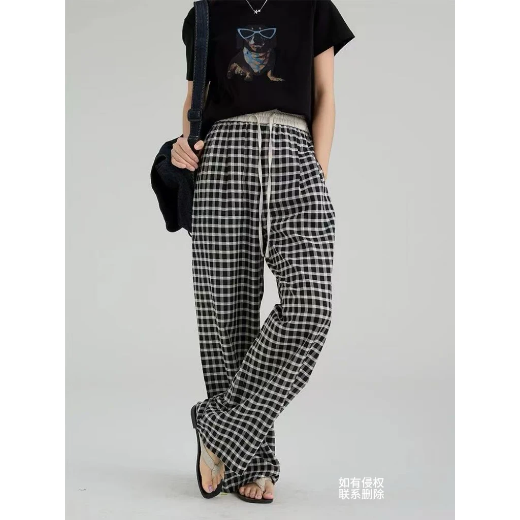 『朱小姐』“救命裤”高级感撞色腰醋酸格子裤 F983