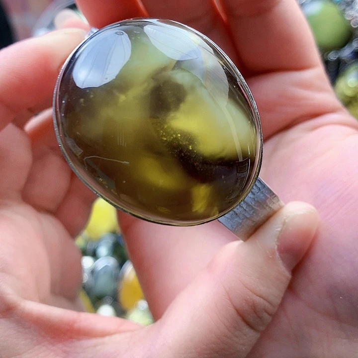 琥珀裸石银S925镶嵌手镯