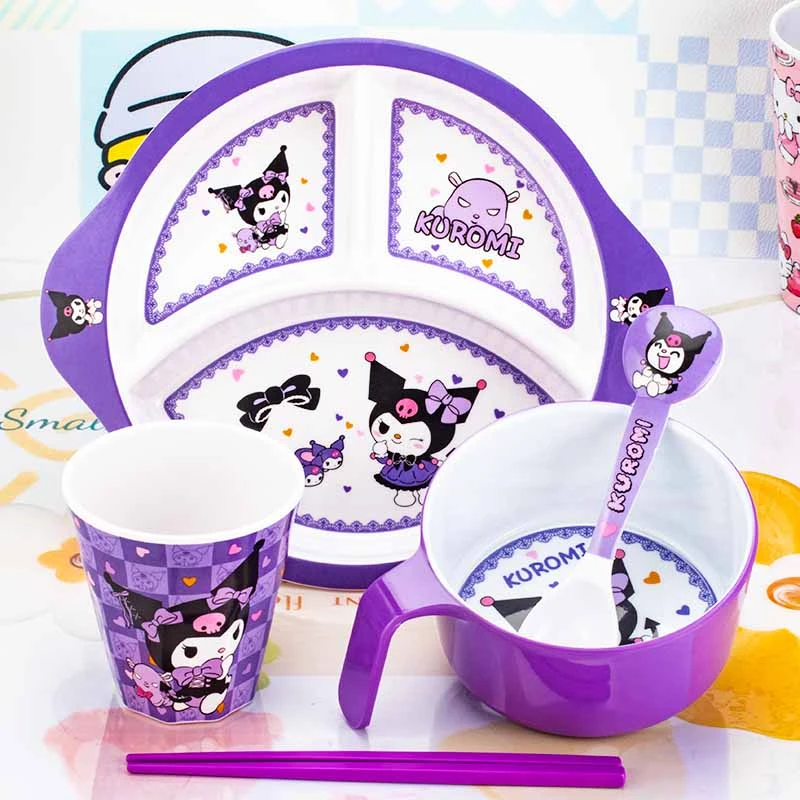 新款库洛米卡通无毒餐具耐摔宝宝吃饭碗家用喝水杯学生分隔盘勺筷