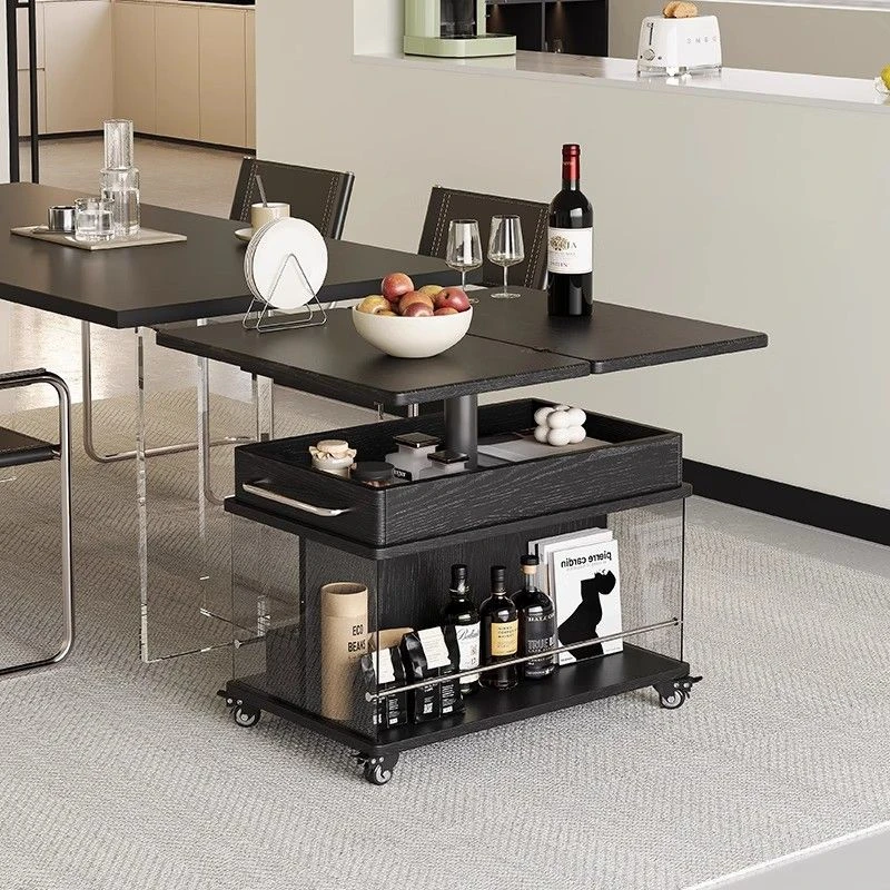 轻奢移动升降茶几实木小户型家用客厅多功能折叠简约现代沙发边柜