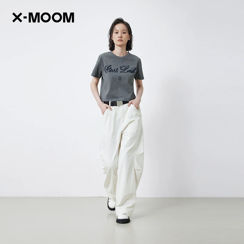 X--MOOM2025夏季新款设计感绣花箱型短款修身短袖T恤ZYXTA21726