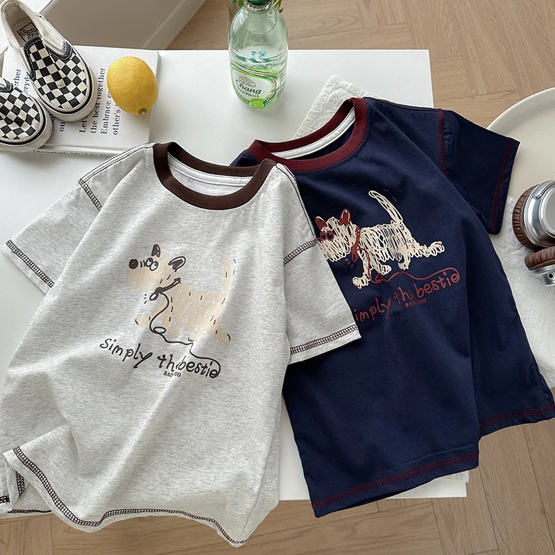 【主播推荐】儿童夏季短袖T恤小狗印花卡通上衣男女童T恤DX25283