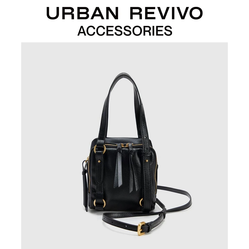 URBAN REVIVO2025夏季新款女油蜡皮方形手提斜挎包UAWB50087