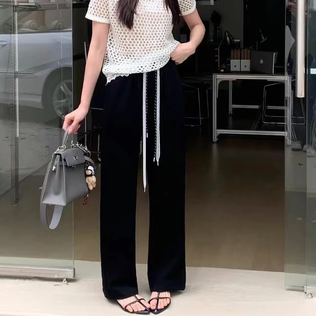 【春季新品】显高垂感蕾丝裤窄版直筒裤