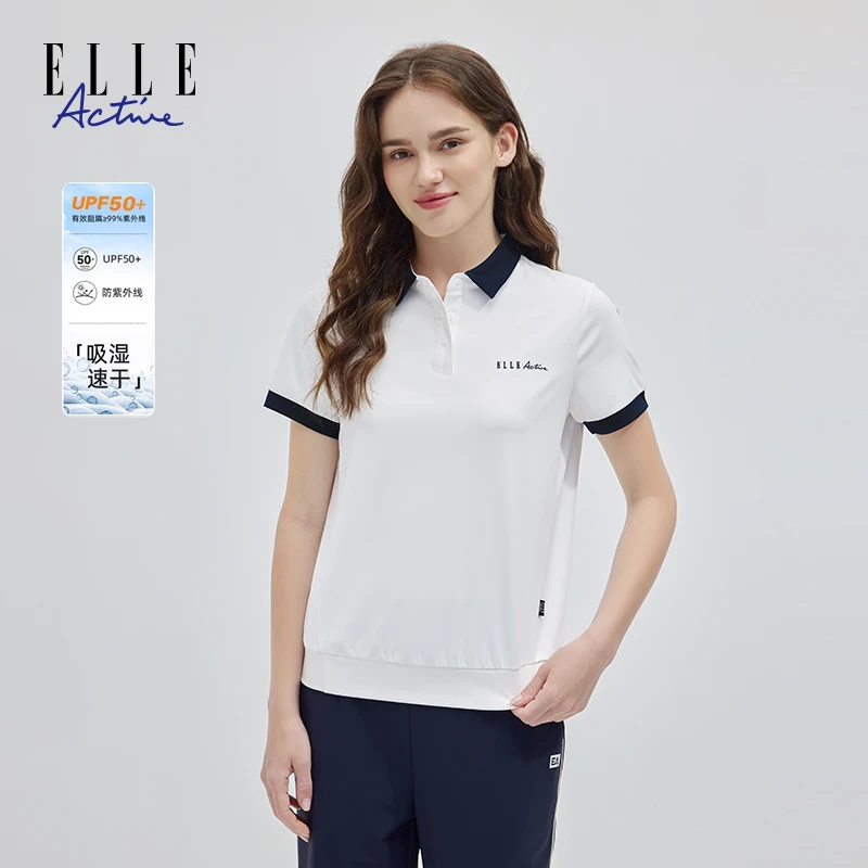 ELLE Active【UPF50+防晒】户外运动polo衫吸湿速干短袖翻领上衣女