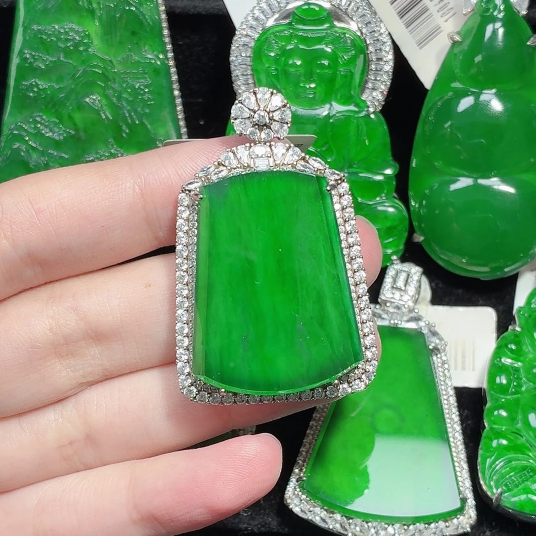 翡翠银S925镶嵌颈饰天然A货翡翠