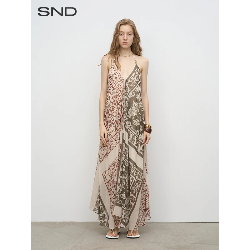 【ODTD 设计师品牌】SND SS25 V领艺术印花撞色串珠吊带连衣裙