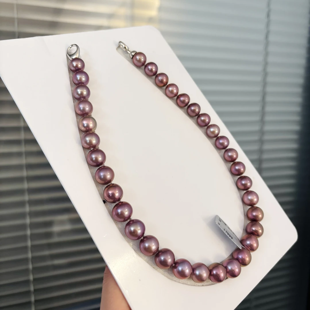 【火烧云欧】 欧若风珠宝淡水紫珠项链  10.5-14mm S925银