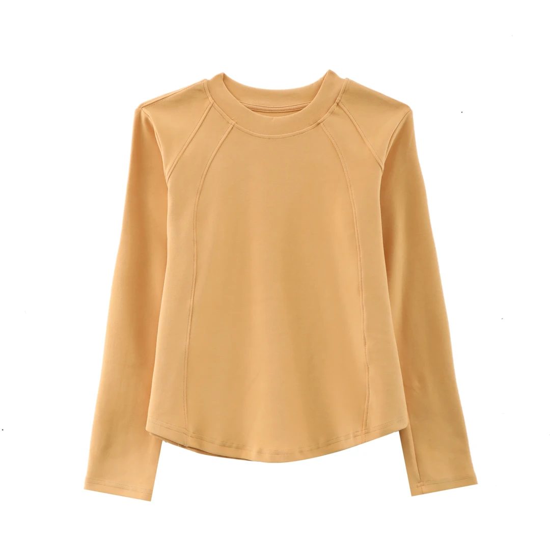 【设计师原创】新款纯色拉条打底圆领长袖-2446