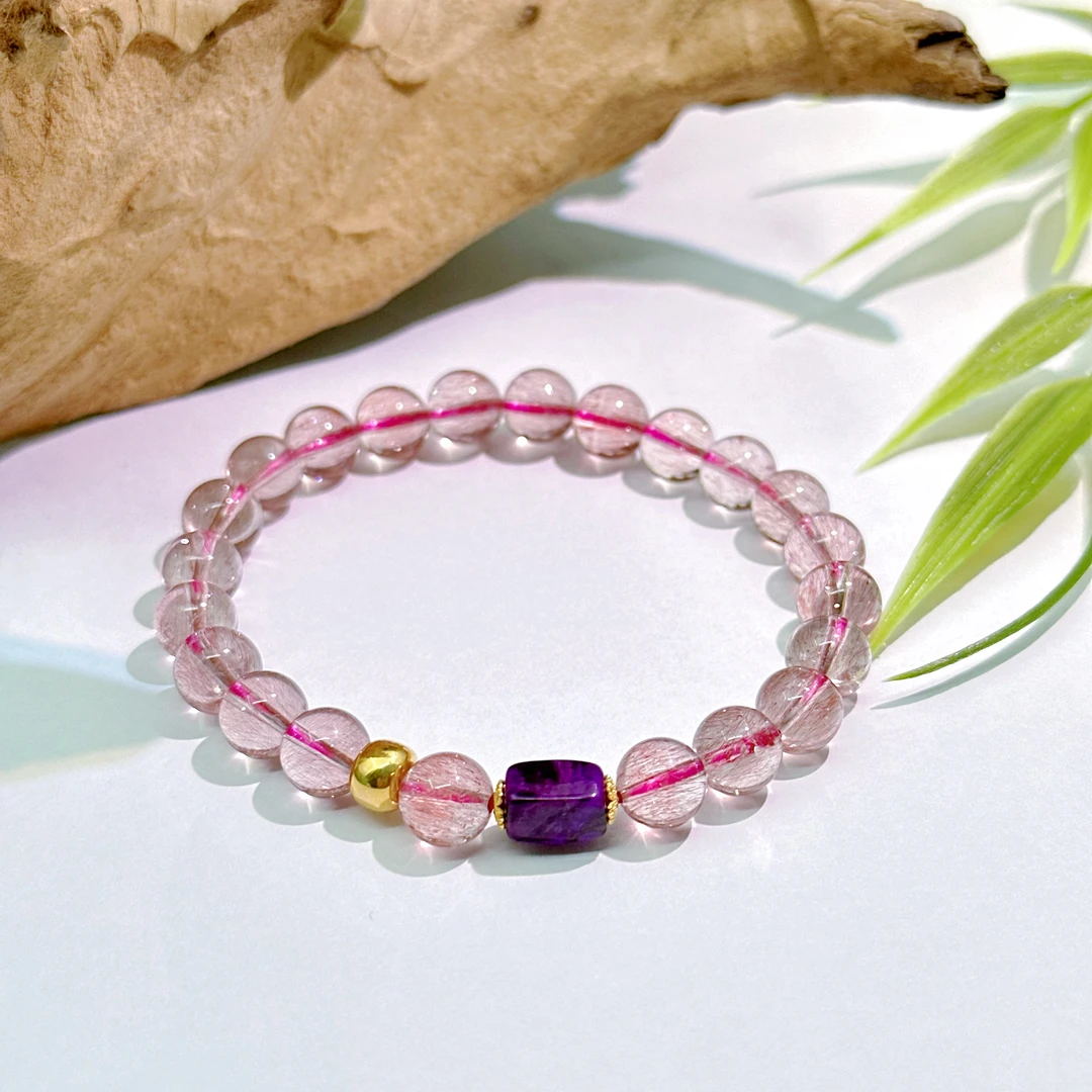 【圣芭黎】天然加拿大超七手串金草莓舒俱来方块7多样发一B5370