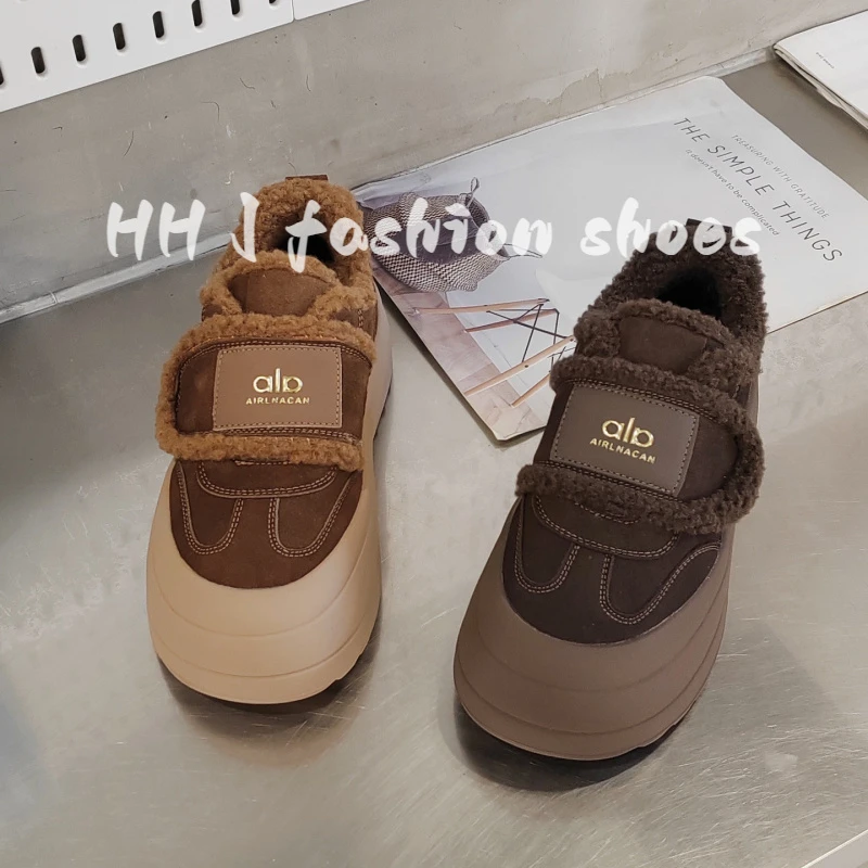毛毛鞋女2025冬季新款厚底魔术贴面包鞋保暖勃肯鞋加绒加厚休闲鞋