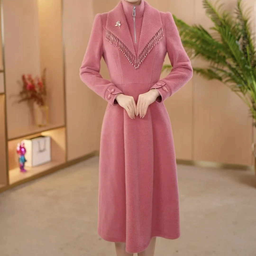 【连衣裙】25181冬季穿搭旗袍连衣裙新款精致女人收腰中长款显瘦