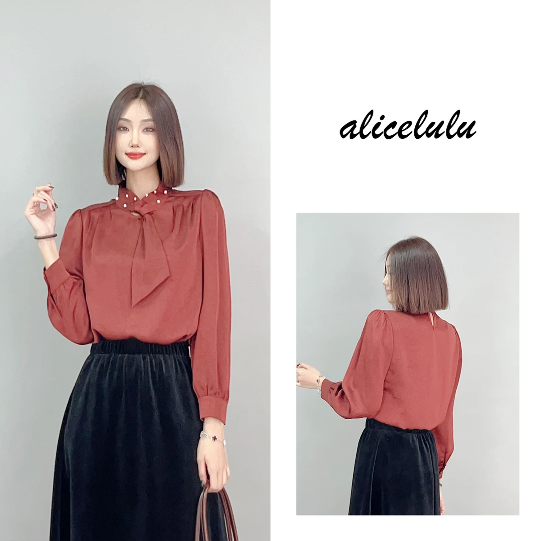 1 alicelulu “往事随风”衬衫 优雅飘带 时髦钉珠 S2140862J