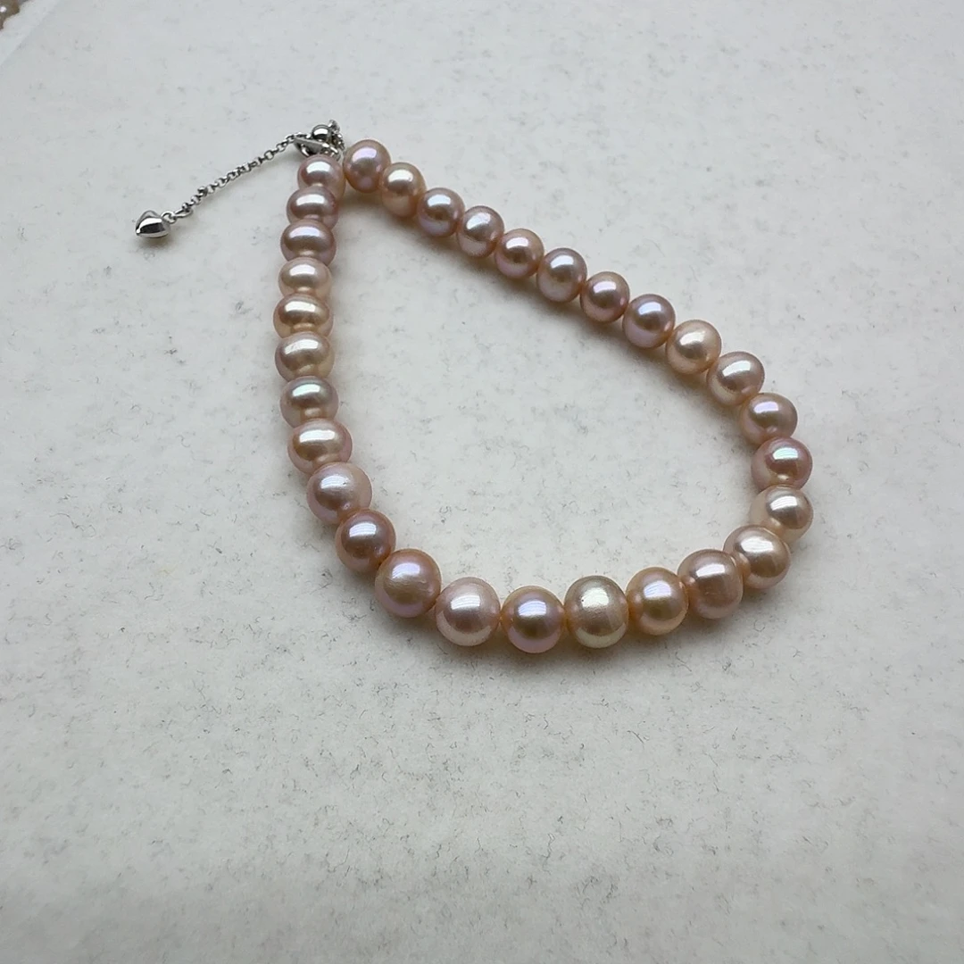 淡水珍珠银S925镶嵌手绳6mm