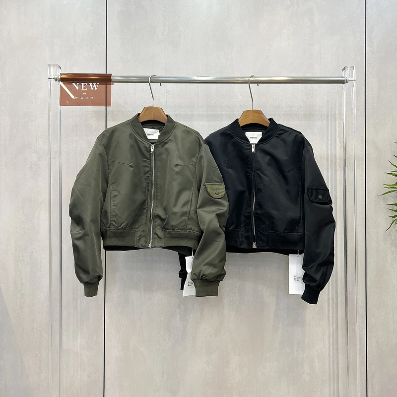 美式复古针织拼接短款棒球服女高品质韩版洋气秋季夹克外套K25580