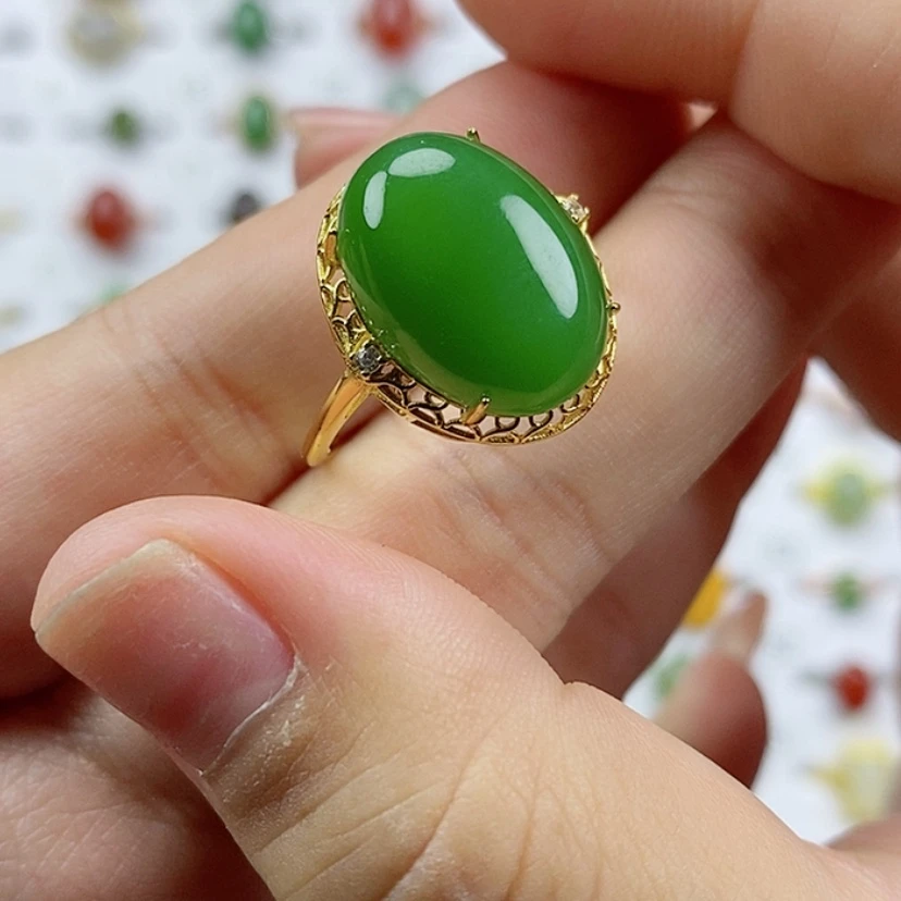 【闪购商品】和田玉（碧玉）纯天然和田玉和田玉戒指银S925镶嵌