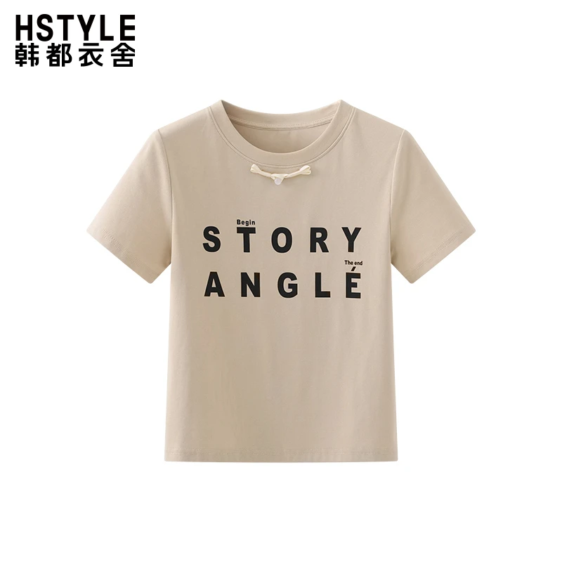 韩都衣舍圆领字母印花短袖T恤女设计感正肩显瘦小个子百搭短上衣
