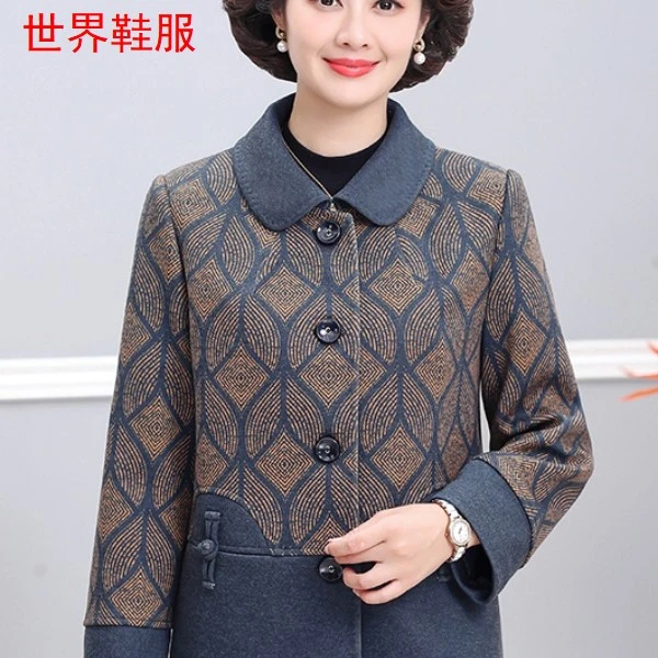 中老年妈妈秋冬新款洋气老人毛呢外套奶奶高档女士上衣服