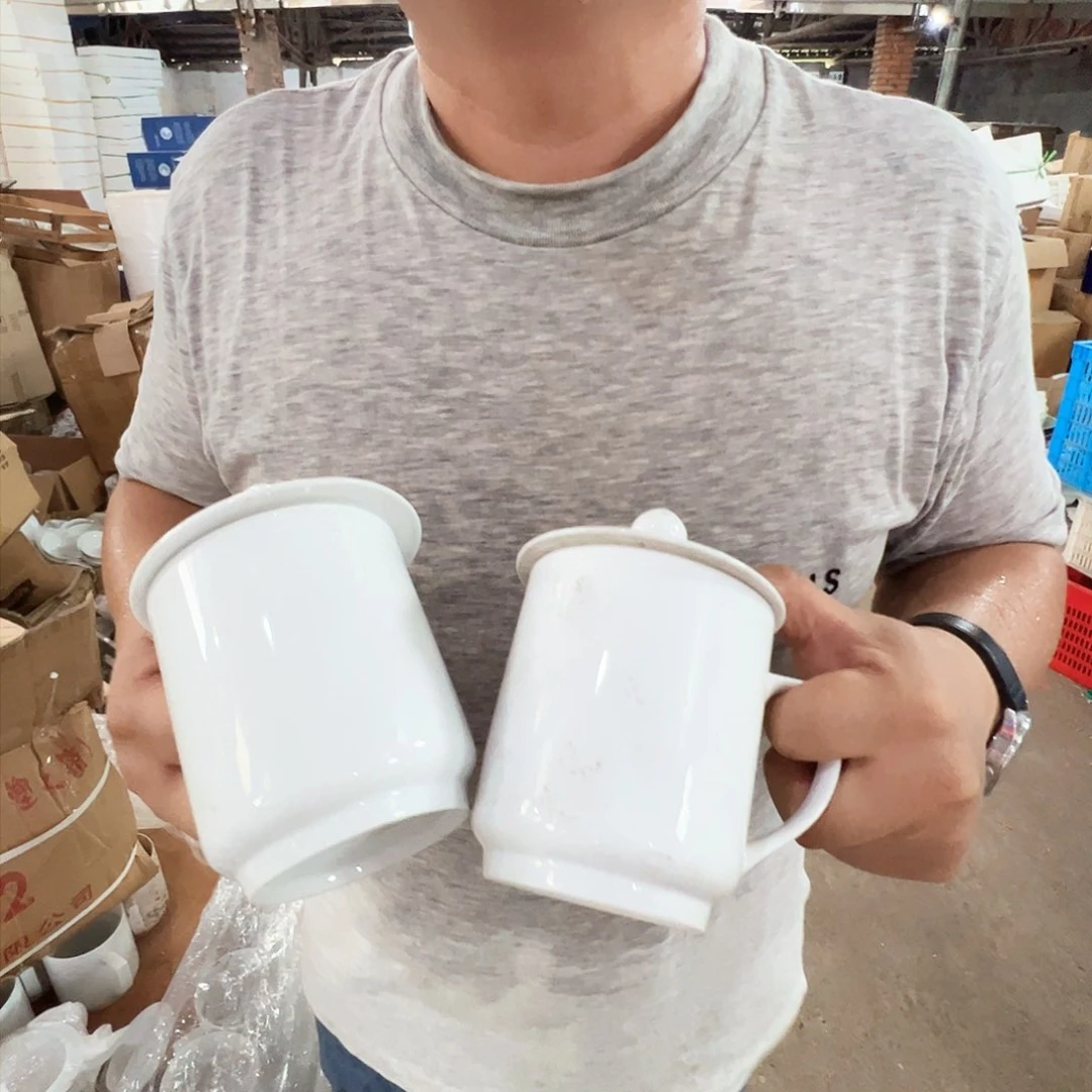 瓷片景德镇高温陶瓷办公杯2只