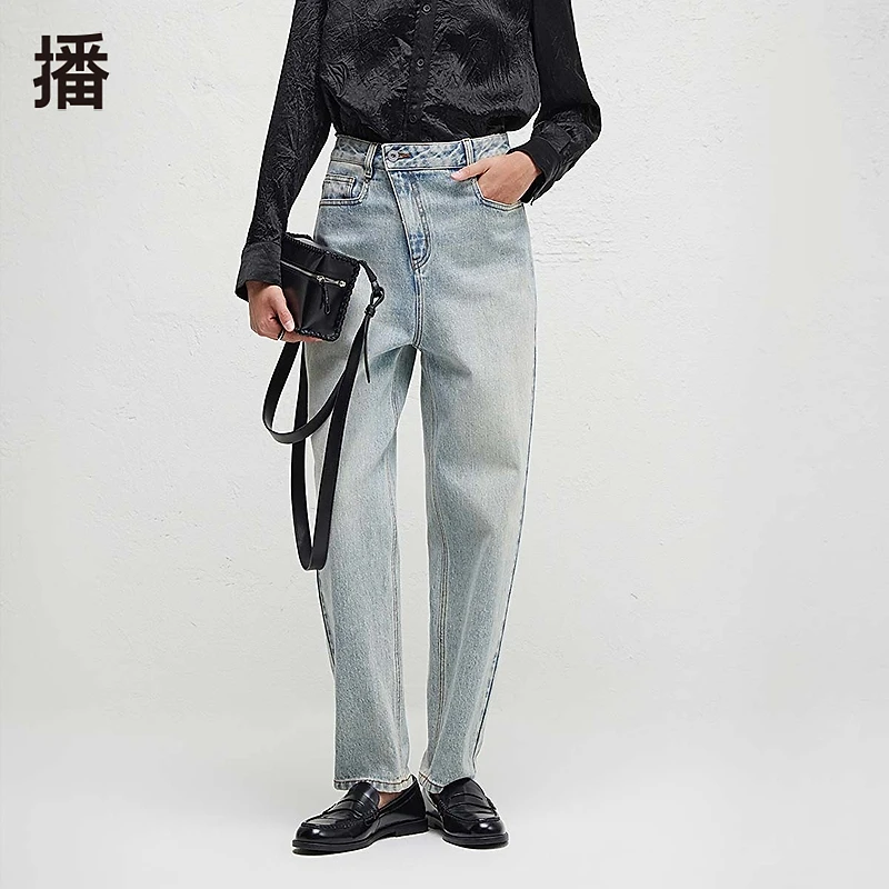 【达人专属】播简约舒适宽边腰牛仔裤BDR3KD3032
