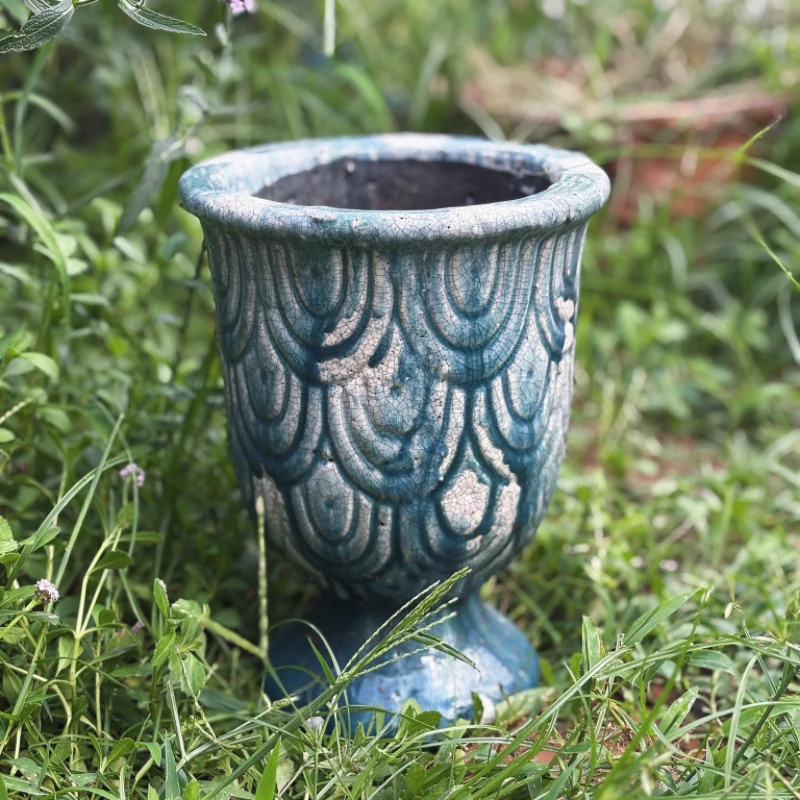 手压红陶粗陶手工绿色奖杯 催丝茉莉 蝴蝶兰 三角梅花盆