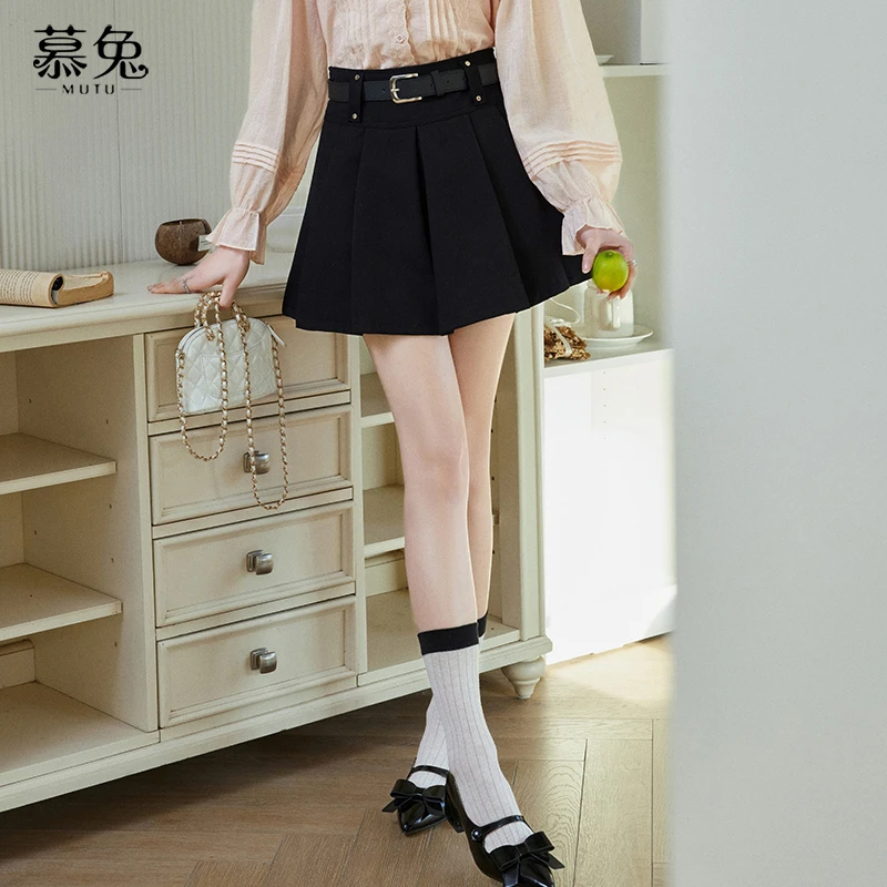 【小铃铛】TU15777黑色高腰jk百褶半身裙女春季显瘦a字包臀短裙