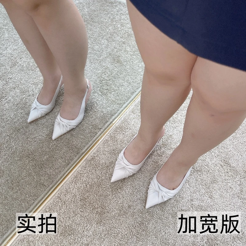 加宽版温柔白色高跟鞋细跟微胖拇指外翻百包头凉鞋女时尚41-43