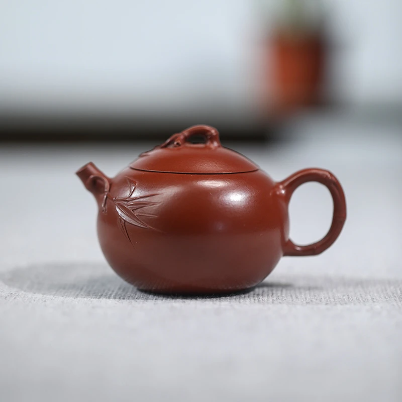 【竹叶西施】原矿红皮龙 130cc 手工制作 内推孔 宜兴紫砂壶