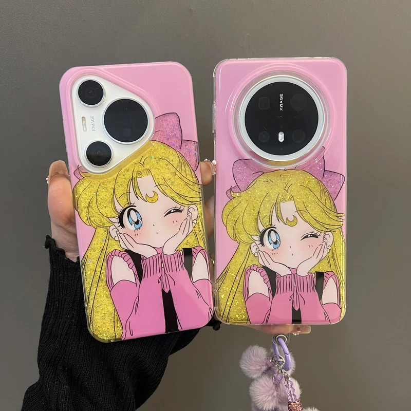 适用华为mate70/60pro+手机壳闪粉美少女战士pura70pro+挂绳女款