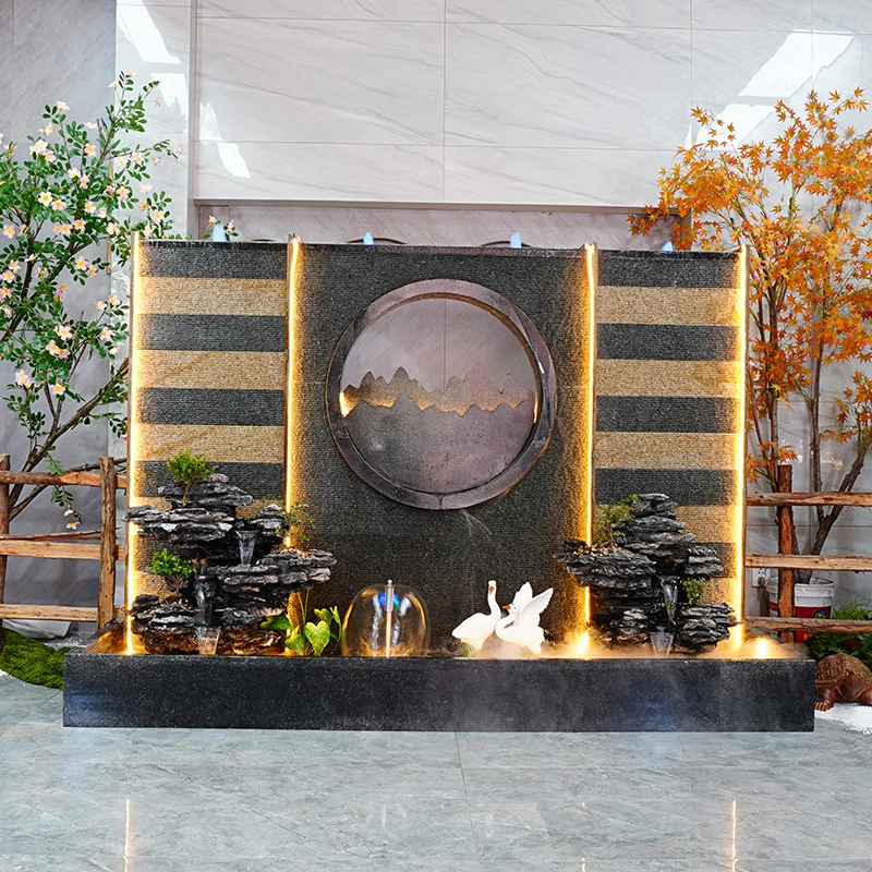 庭院水幕墙假山循环流水喷泉景观公司屏风隔断户外成品鱼池水系