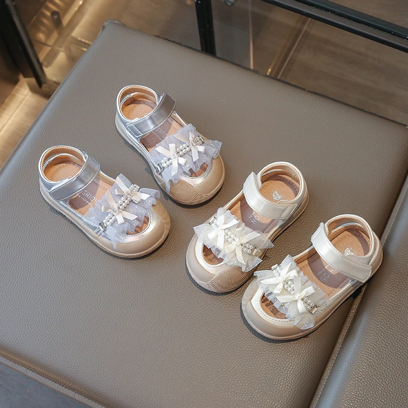 女童包头凉鞋2025夏季新款儿童镂空蝴蝶结公主鞋女孩休闲软底皮鞋