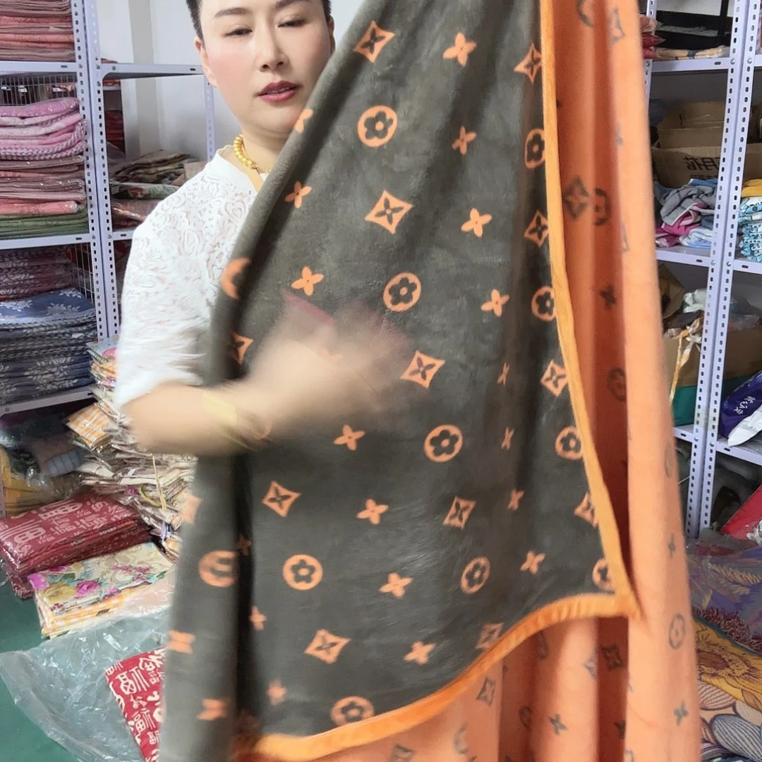 马小胖双人绒毯橘色字母