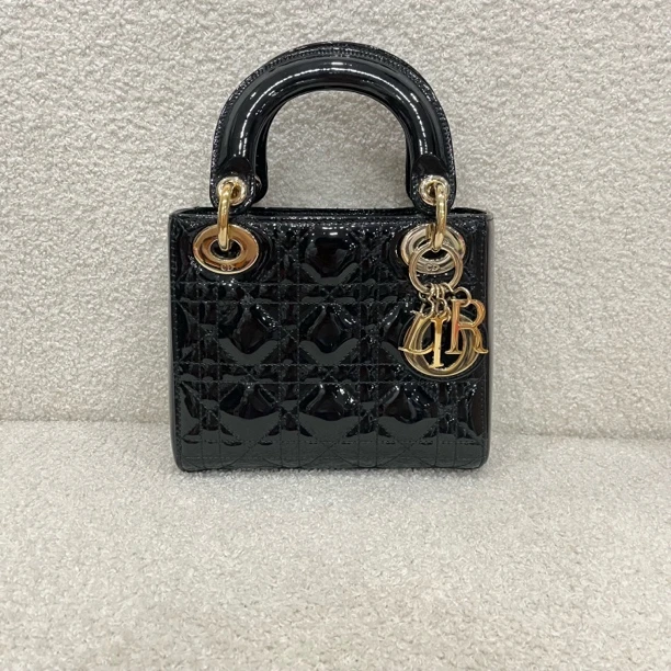 95新 DIOR/迪奥 叮叮奢/三格黑色漆皮戴妃/成色直播间为准