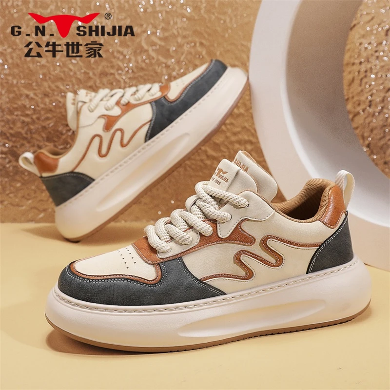 公牛世家男鞋2025新款春季休闲运动鞋男士小众设计感百搭老爹潮鞋
