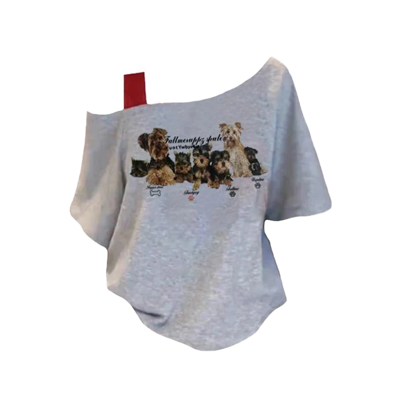 新款夏季新款印花吊带短袖t恤女宽松显瘦美式复古辣妹斜肩上衣服