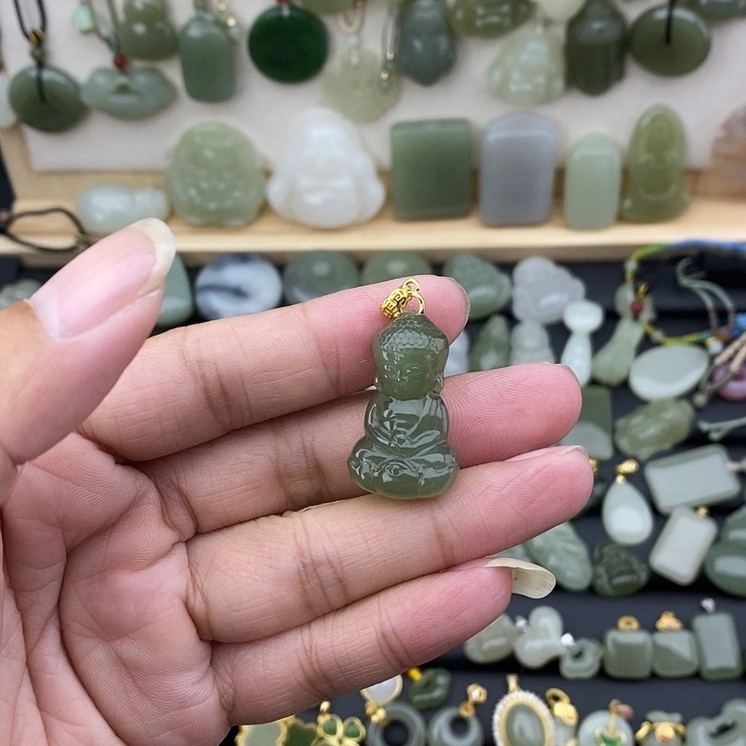 和田玉银S925镶嵌吊坠(不含链)