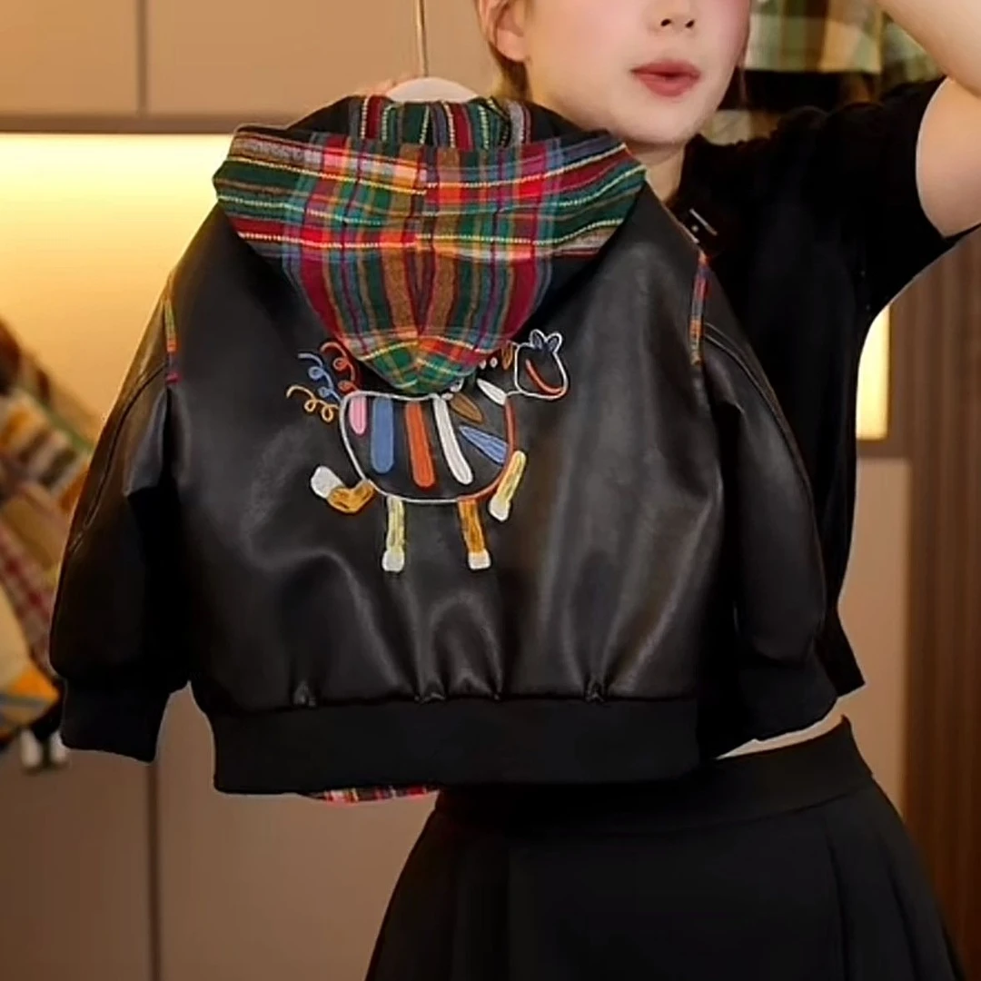 2025年秋季新款儿童男童女童韩版时尚百搭休闲皮衣外套夹克上衣潮