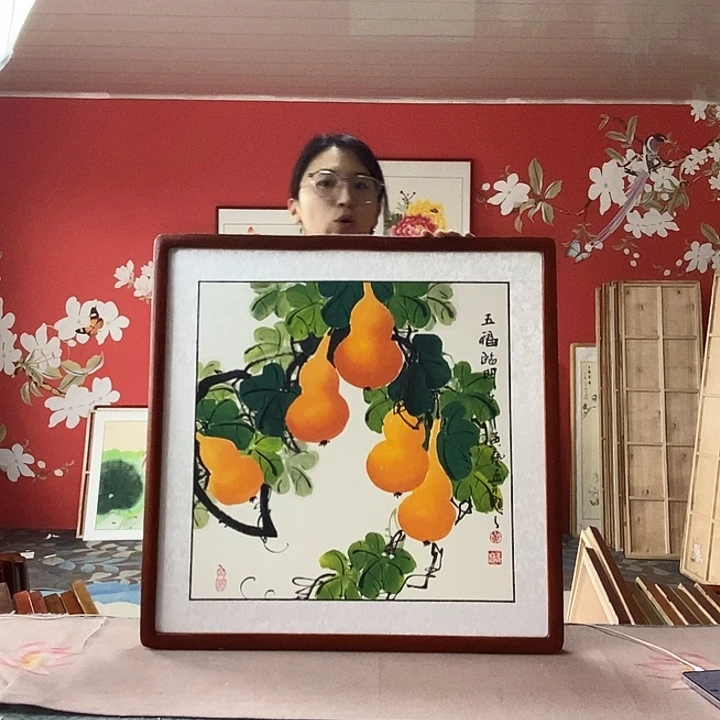 国画手写手绘带框包邮国画作品62✖️62