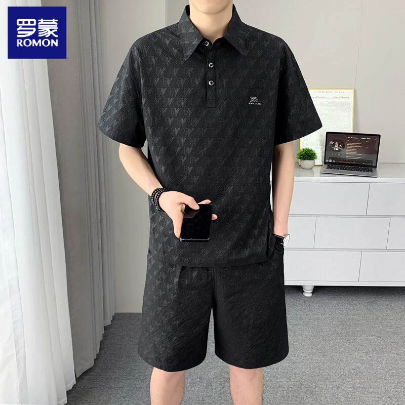 罗蒙爆款夏季薄款短袖POLO衫宽松舒适潮流短裤休闲时尚套装两件套