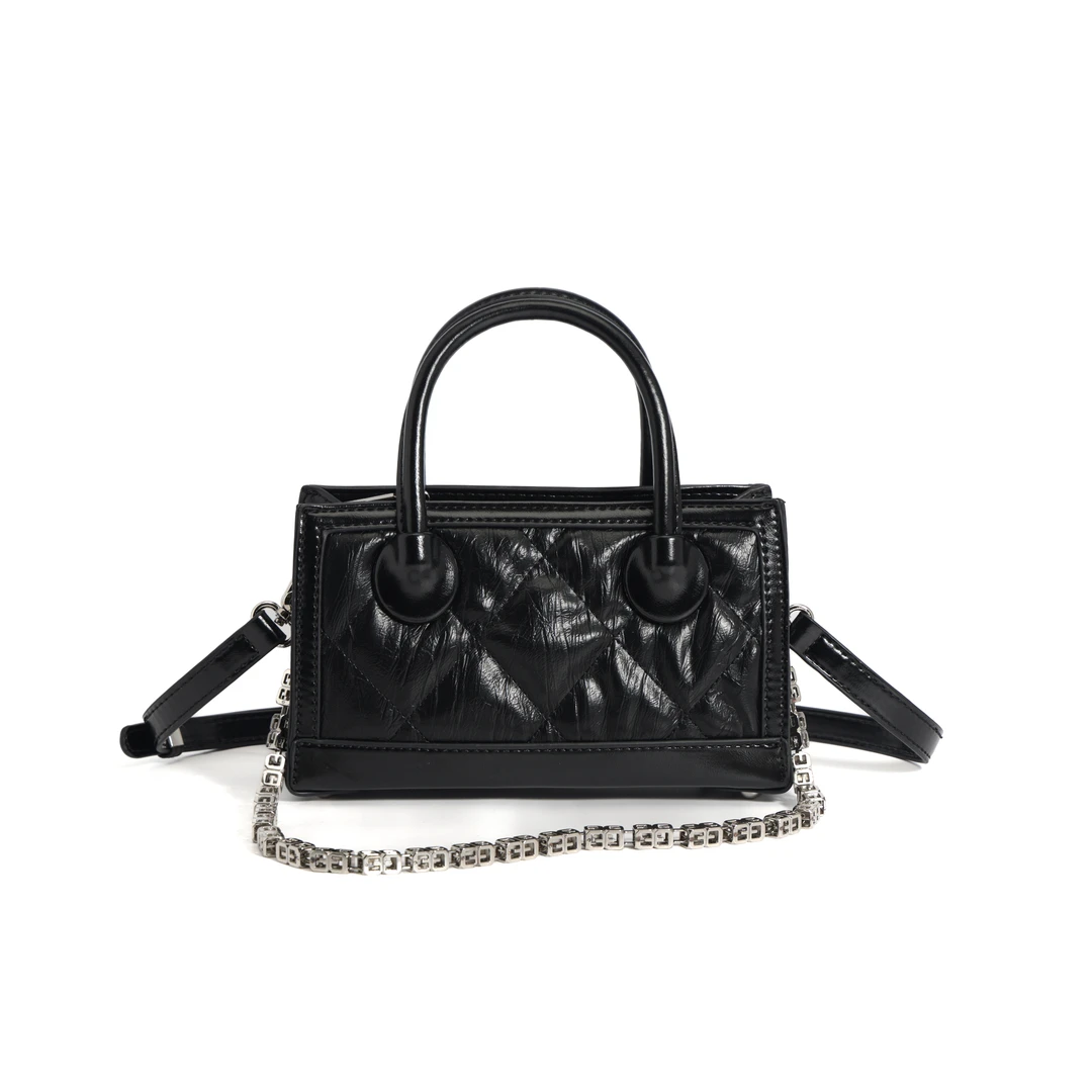 【高端定制】轻奢高级感软皮泡芙手提包盒子包百搭菱格M-7178黑