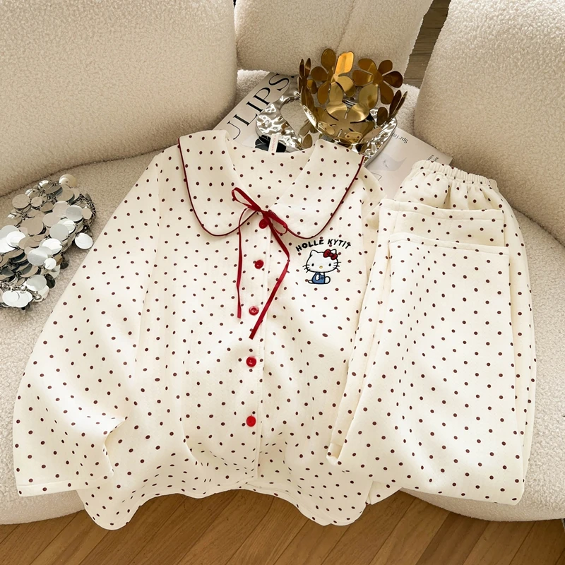 波点KIKI｜230斤微胖女生甜美睡衣女秋冬夹层棉长袖空气棉家居服