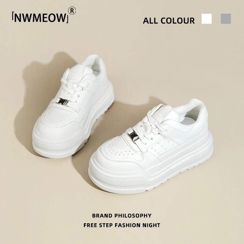 Nwmeow小白鞋女2025春季新款6厘米厚底增高百搭透气休闲运动鞋