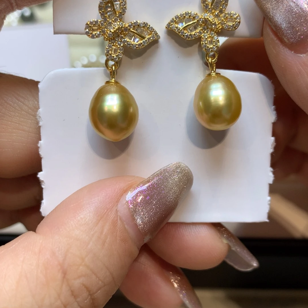 银S925镶嵌海水珍珠耳饰