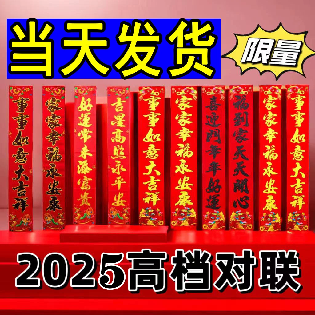 对联2025蛇年新年春联铜版纸烫金对联植绒对联农村大门