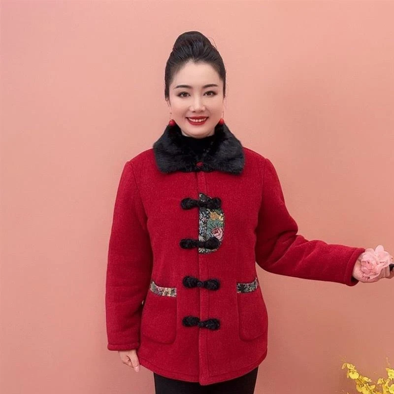 冬装棉衣洋气外套中老年加绒加厚妈妈冬季保暖老太太棉服棉袄