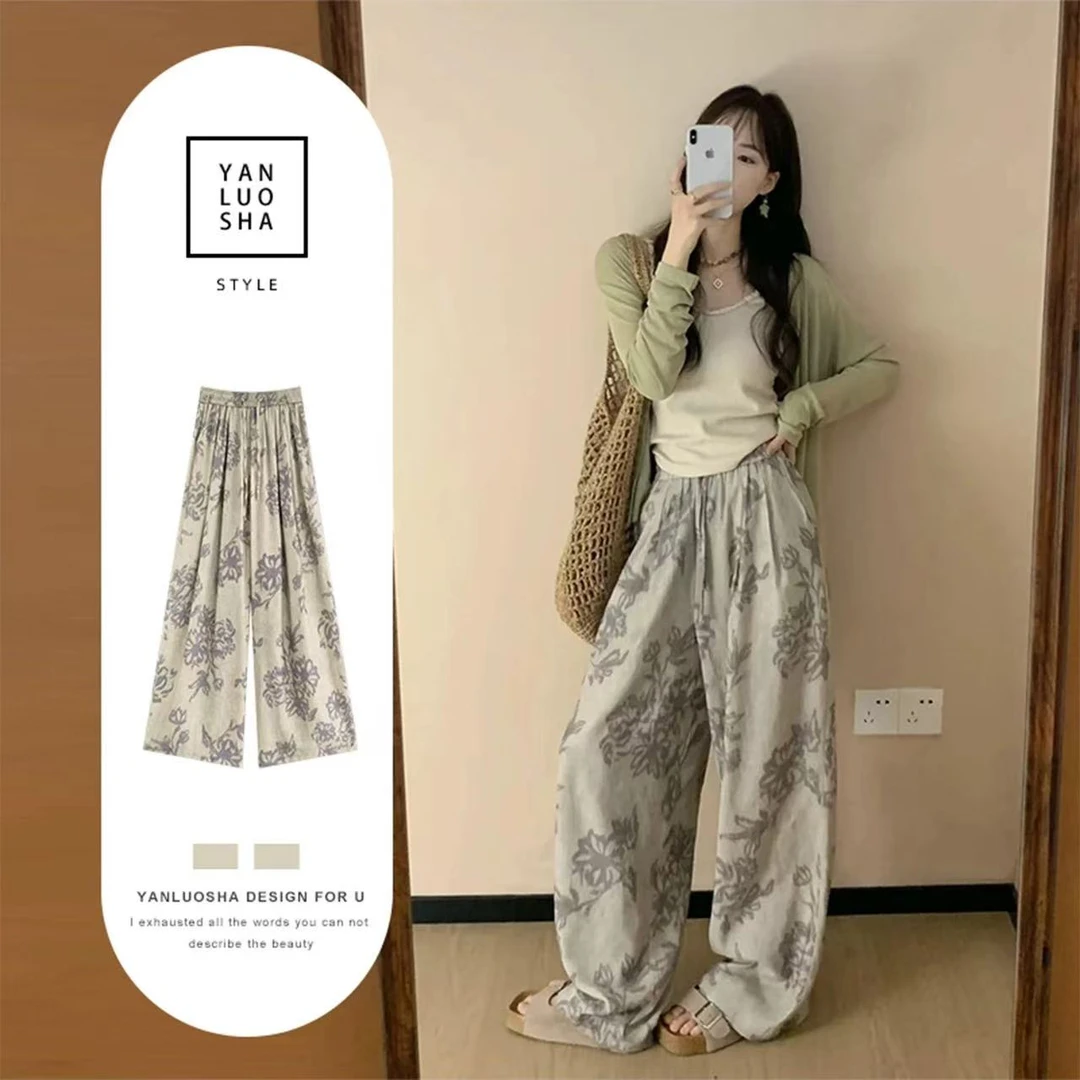 001-060十三行精品新中式夏季显瘦垂感透气女士长裤阔腿裙裤