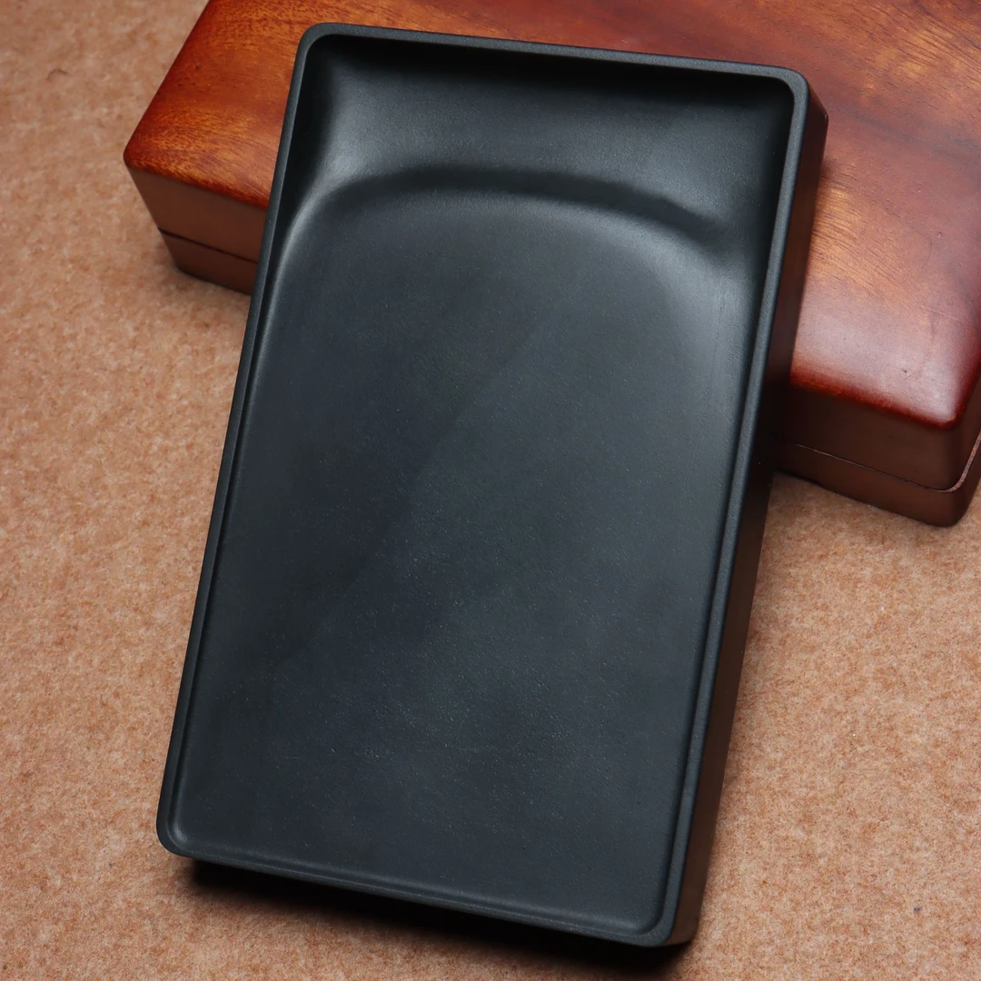 老坑歙砚眉子下坑暗细罗纹长方素砚16*10*2.5厘米