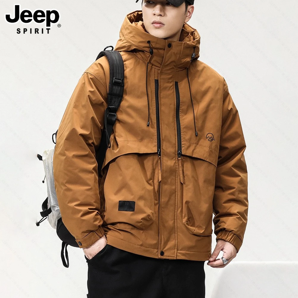 JEEP吉普冬季羽绒服加厚男士25新款潮牌户外冬天东北工装连帽外套