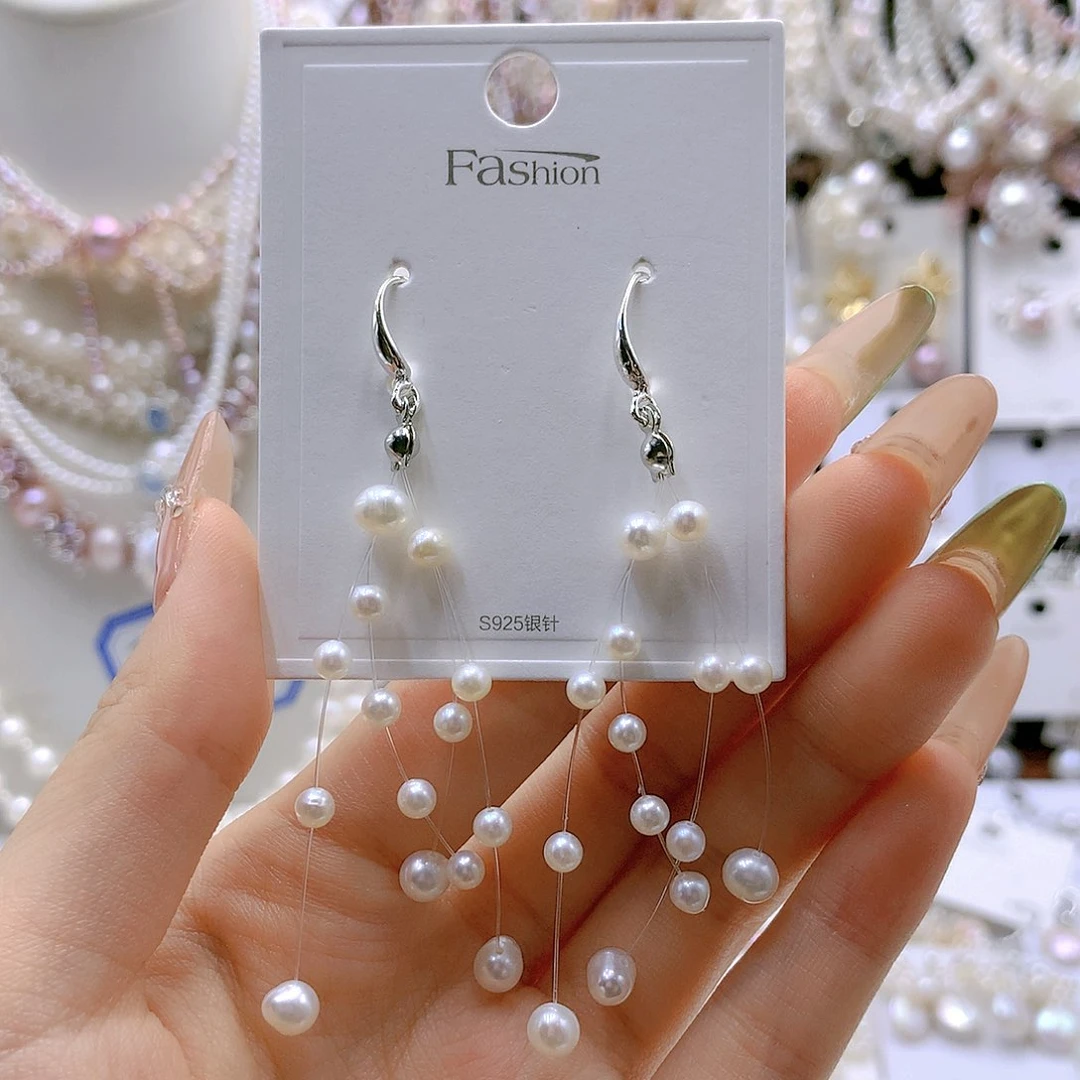 银S925镶嵌耳饰淡水珍珠